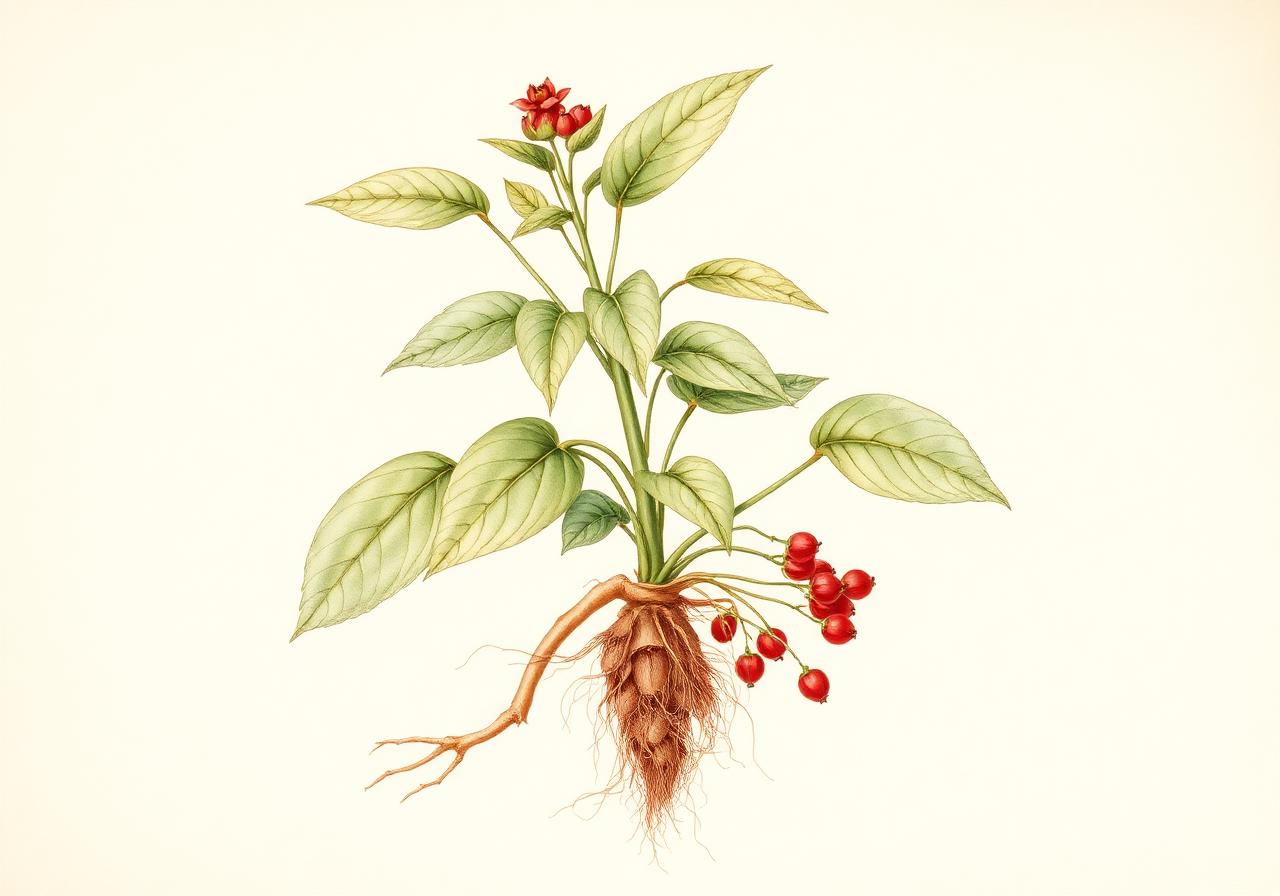 Ashwagandha Pflanze – Withania somnifera Wurzel und Beeren